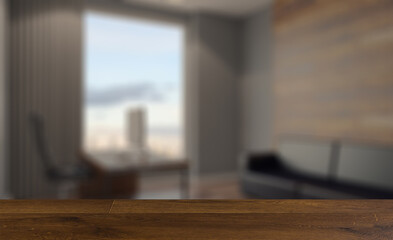 Background with empty table. Flooring. Modern office Cabinet.  3D rendering.   Meeting room