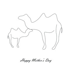 Happy mother's day. Camels animals silhouette drawing, vector illustration