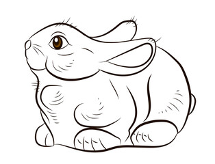 Easter. Cute little easter bunny made in cartoon style. Easter eggs. The design is best suited for children's products: coloring books, games.