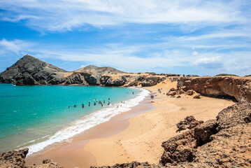 Turquoise water beach in the desert . Pilon de Azucar beach at Cabo de la Vela la Guajira- Colombia. 