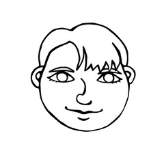 Outline face people. Hand drawn line art illustration. The head of a man, woman, boy, girl in the style of a Doodle, isolated on a white background. Different and beautiful