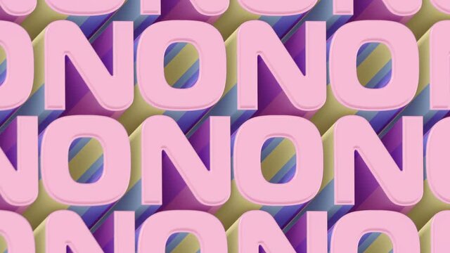 NO word from 3d letters art moving pattern. Modern loop animation. 3d render HD