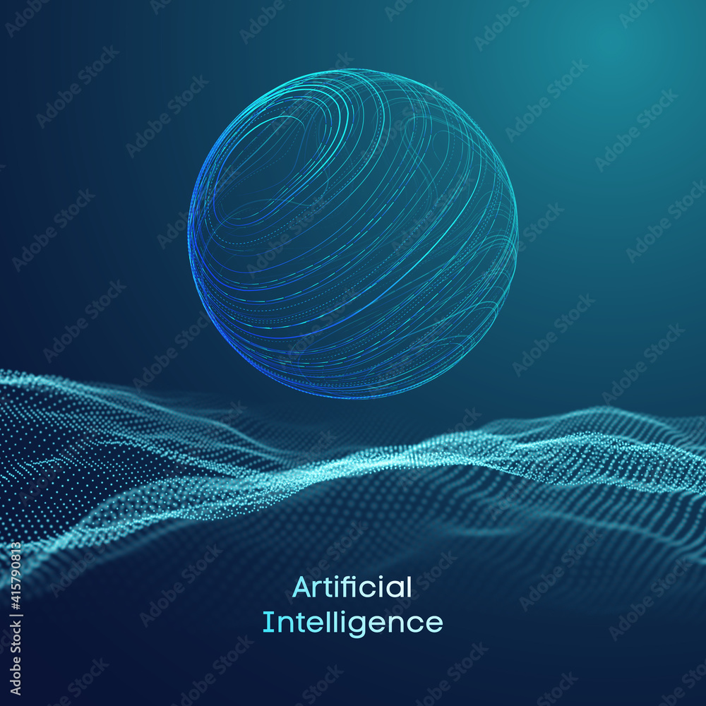 Poster artificial intelligence communication network. digital science technology concept. business network 