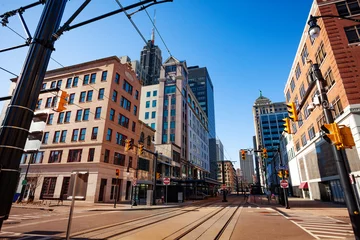 Fototapeten Streetcar tram line on the main street in Buffalo, NY, USA © Sergey Novikov
