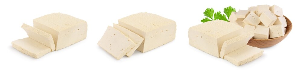 tofu cheese isolated on white background with clipping path and full depth of field, Set or collection