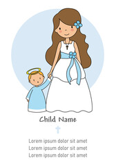 My first communion girl. Girl next to an angel. Isolated vector