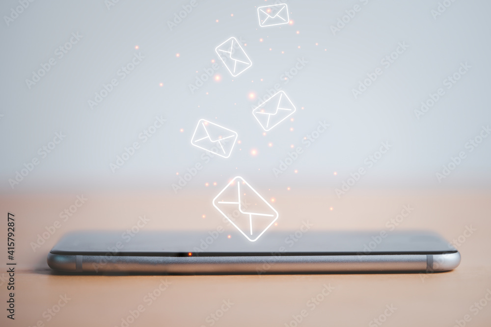 Poster smartphone with virtual letters for receiving and sending e-mail.