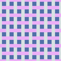 Simple squares checked repeat pattern with weaving bands, pale colors, geometric vector illustration