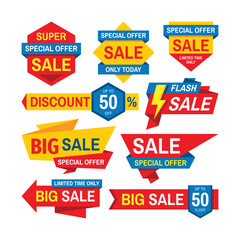 Sale tag design badge set. Discount abstract banner collection. Special offer, best price concept stickers. Clearance graphic messages. Vector illustration.