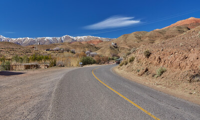 Highway towards snowy high Atlas mountains