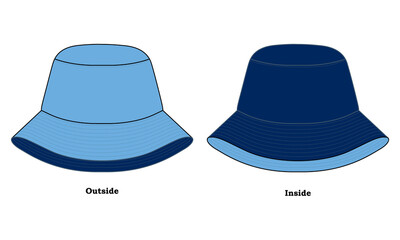 Outside And Inside Bucket Hat Design Light Blue-Navy Blue Vector.
