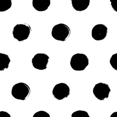 Polka dot grunge seamless vector pattern. Circle brushstrokes and rounded shapes. Hand drawn abstract ink background. Smears, circles, dots, splotches, blobs. Abstract wallpaper design, textile print