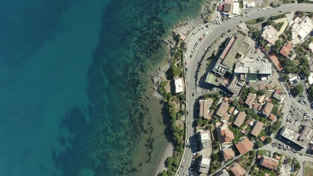 Orthogonal aerial view of the Sapri waterfront, in Italy.