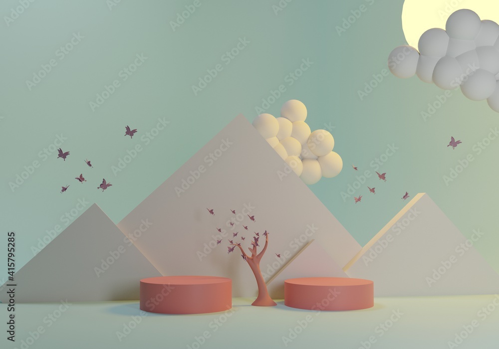 Poster abstract background, mock-up scene with podium for product display. 3d rendering.