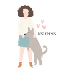 Young girl hugging her dog. Best friends concept.