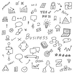 Black color doodle hand drawing icon in business set on white background