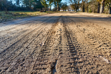 Dirt road with tire tread marks
