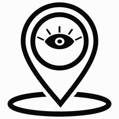 Location and eye icon. Geotag. Icon viewed. Vector graphics.