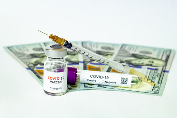 covid-19 virus, vaccine, syringe and the money