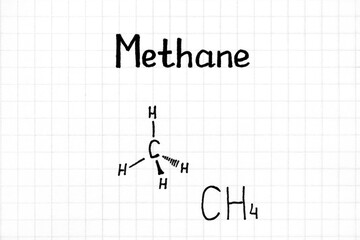 Handwriting chemical formula of Methane.