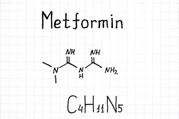 Handwriting chemical formula of Metformin.