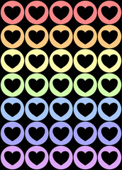 Rainbow hearts with black background    tileable