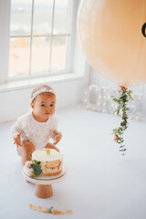 little girl eating cake