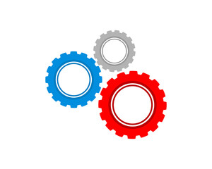 Three gear with red blue and gray colors logo
