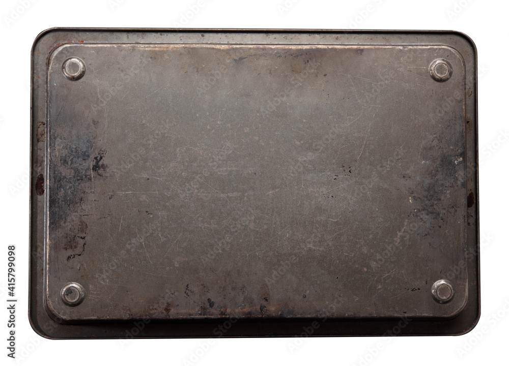 Poster rusty rectangular baking sheet isolated on white background
