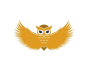 Golden flying owl with spread wings