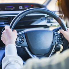 Japanese woman driving car safety