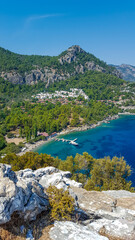 Fototapeta na wymiar Beautiful view of the Amos Bay. Marmaris, Turkey. Vertical panorama