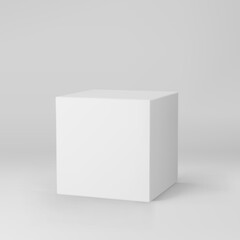 White 3d cube with perspective isolated on grey background. 3d modeling box with lighting and shadow. Realistic vector icon