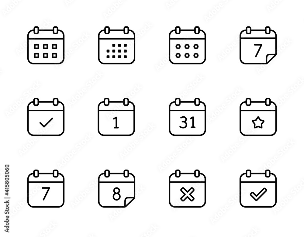 Poster calendar vector icons. set of calendar symbols in line style.