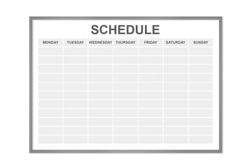 Weekly schedule with empty copy space, isolated on white background