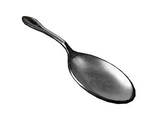 3d rendering. top view of metal spoon with clipping path isolated on white background.