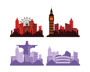 Obraz premium bundle of four cities silhouettes scenes