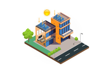 Modern Isometric solar cell diagram house system isometric vector, Suitable for Diagrams, And Other Graphic Related Assets