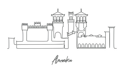 Fototapeta na wymiar Alexandria of the Egypt landmark skyline - Continuous one line drawing