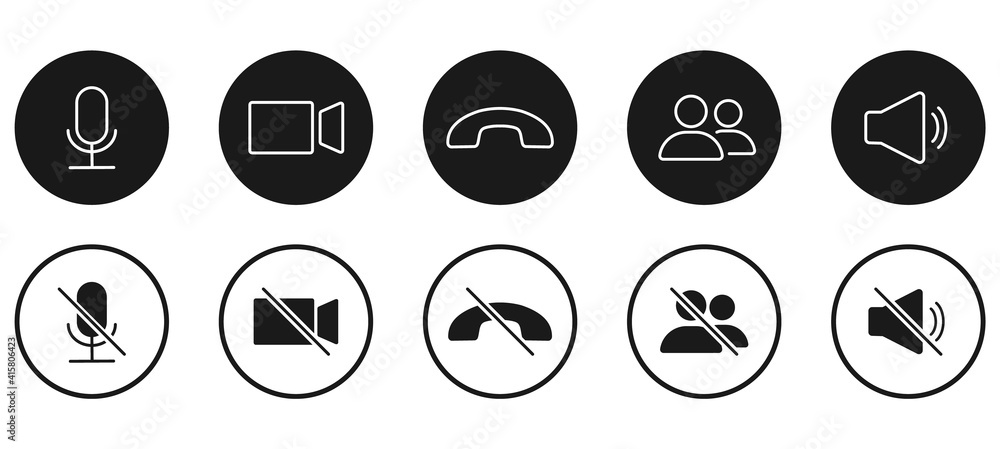 Poster set of video call icons. video conference. collections buttons of on-line video chat app, internet t