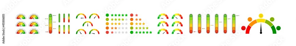 Poster meter of satisfaction. scale with gauge and level of satisfaction customer. dial with chart of smile