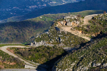 winding dirt road on the paths of Mount Peloritani in Sicily