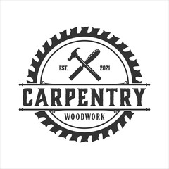 retro vintage, woodwork and carpentry logo design template, vector illustration.