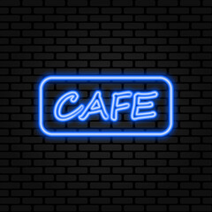Fototapeta premium Neon sign for cafe on brick background. eps 10