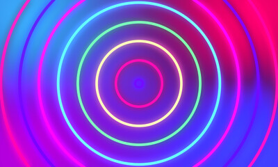 Abstract colorful neon light circles background.