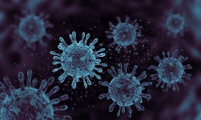 Fototapeta na wymiar Virus illustration. Dangerous virus. Medical illustration. Biohazard. Coronavirus 2019-ncov flu. 3d illustration. A high resolution. Blue color.