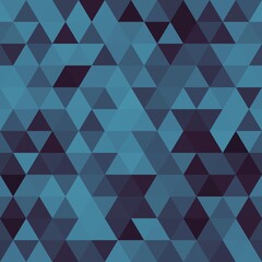 Seamless dark pattern of triangles. Polygonal background. Blue and black colors.
