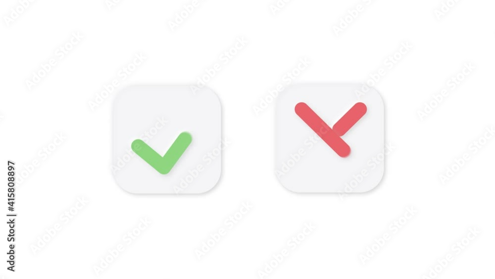 Fototapete animation in motion graphics of a check mark symbol and a symbol in x on transparent background with