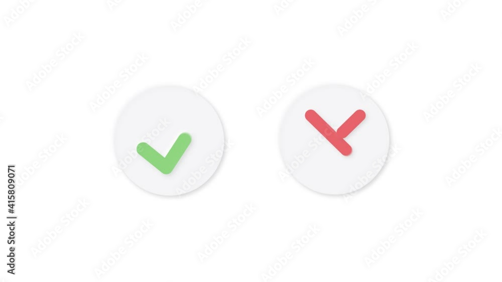Poster animation in motion graphics of a check mark symbol and a symbol in x on transparent background with