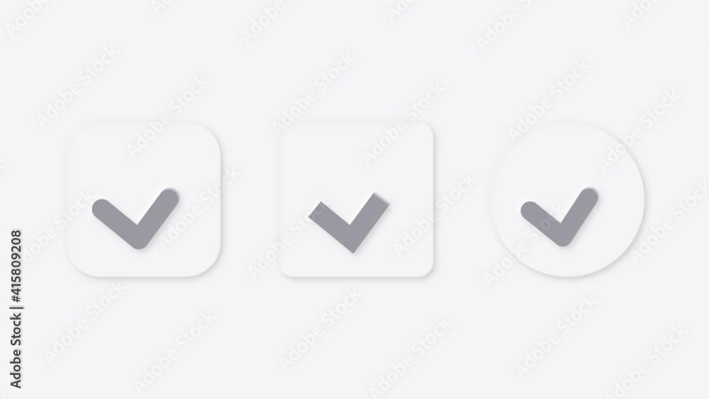 Poster check mark sign black shadow passes all around on white background in 4k resolution loop ready file